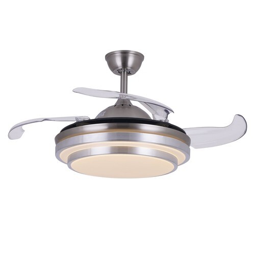 42" Retractable Ceiling Fan Lamp Dimmable LED Chandelier w/ Light Remote Control