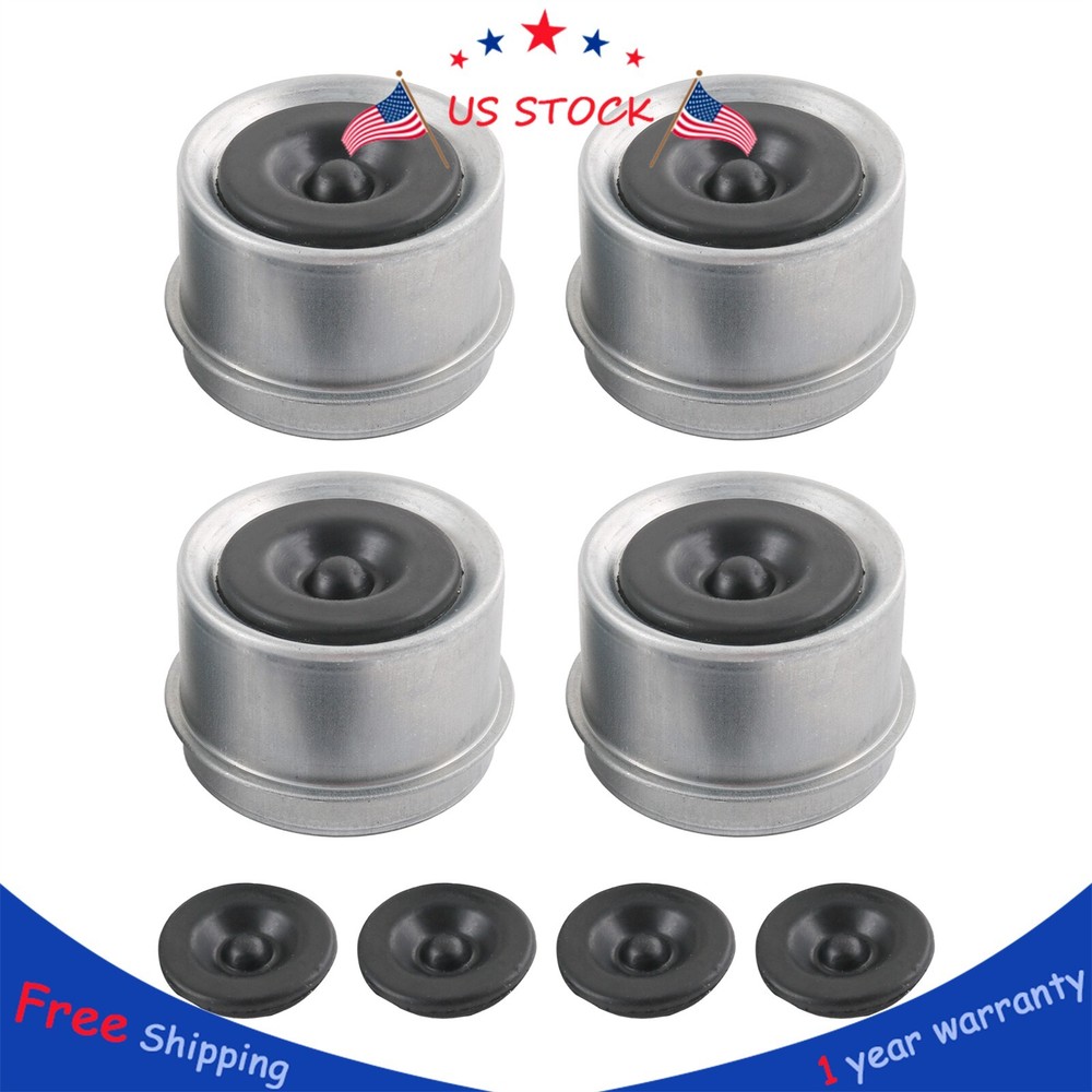 4 pcs Trailer 1.98" Axle EZ Lube Grease Hub Cover Dust Cap Cup&Extra Rubber Plug