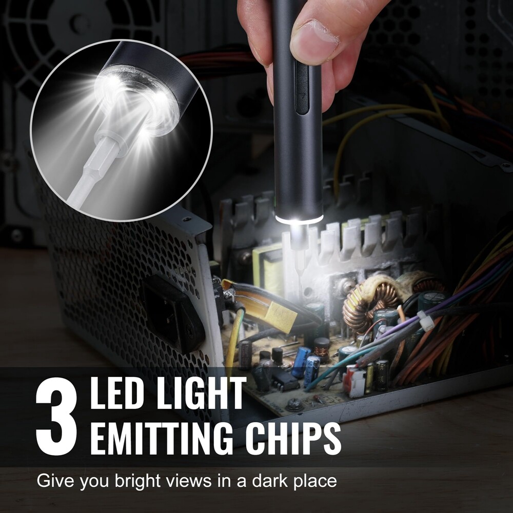 WORKPRO 22PC Mini Precision Electric Screwdriver Set S2 Steel Bit LED Work Light