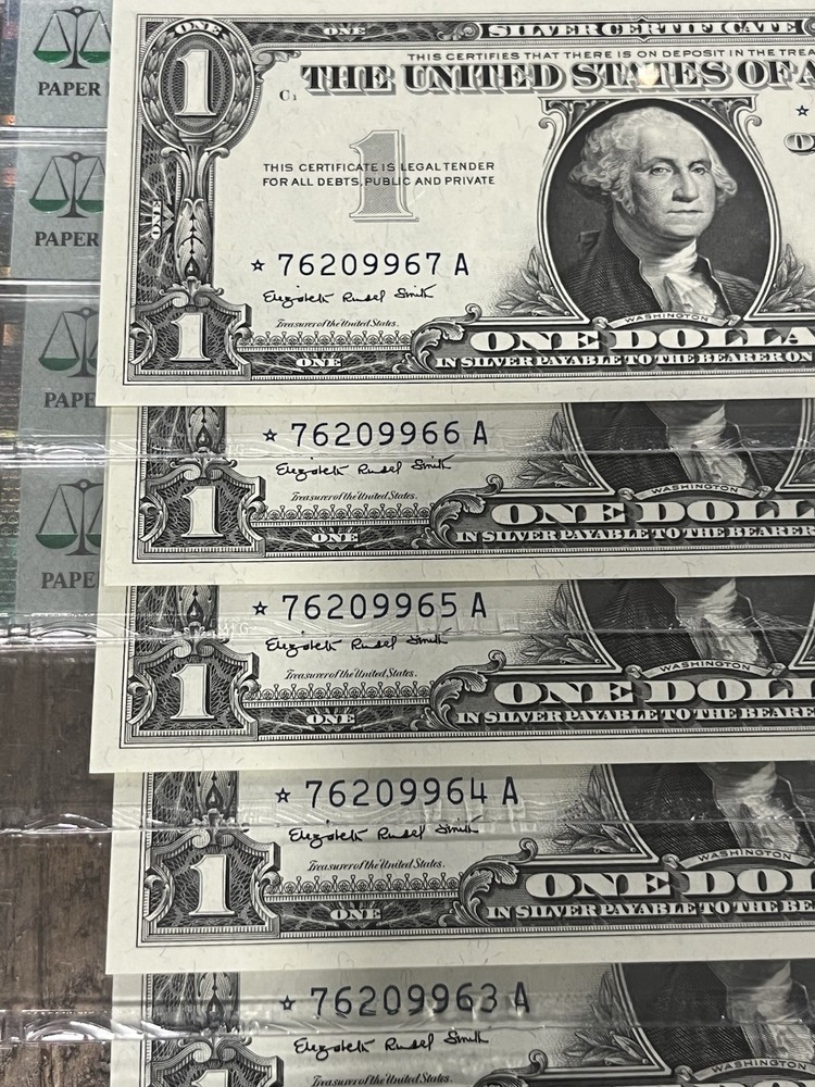 1957 A $1 Silver Certificates PMG 67 EPQ Sequential 5 Graded Notes