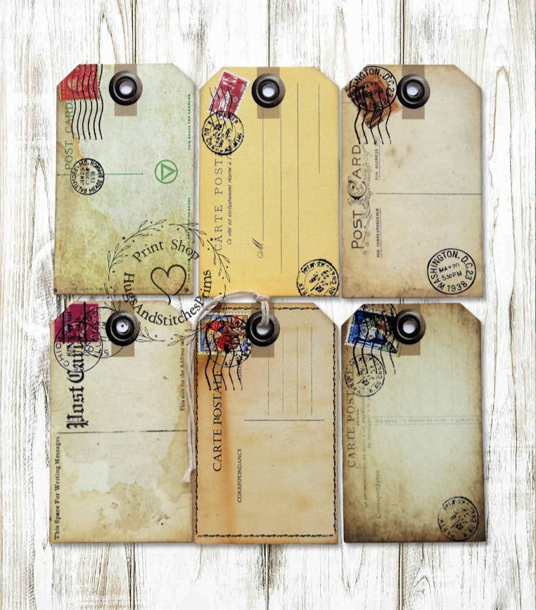 GRUNGY STYLE MIXED POSTCARDS GIFT or JOURNALING TAGS #T 16