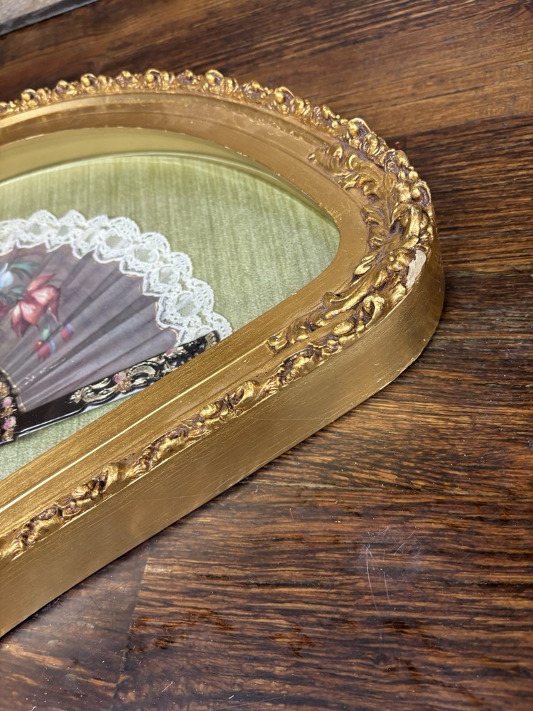 Vintage Hand-Painted Fan in Shadow Box, UNKNOWN MAKER OR BRAND