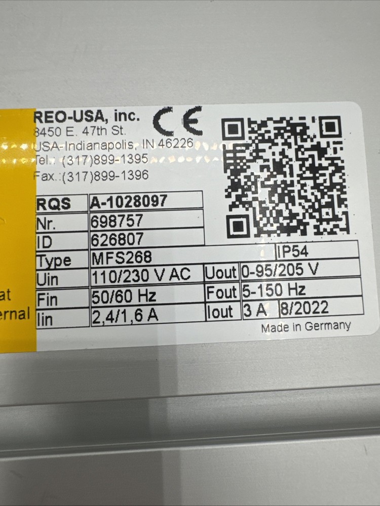 REO USA REOVIB MFS 268 Vibratory Feeder Variable Frequency Controller 626807
