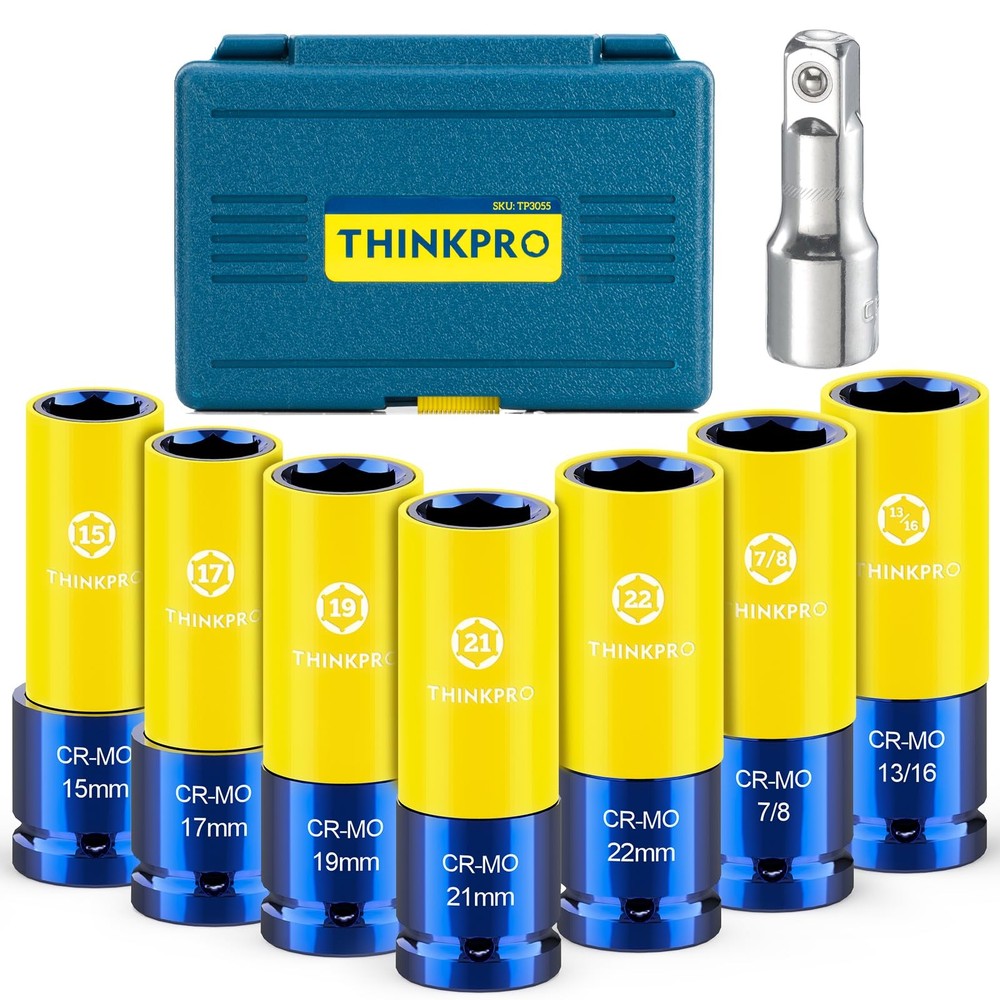 Thinkpro Impact Lug Nut Socket-8 Pieces Thin Wall Yellow