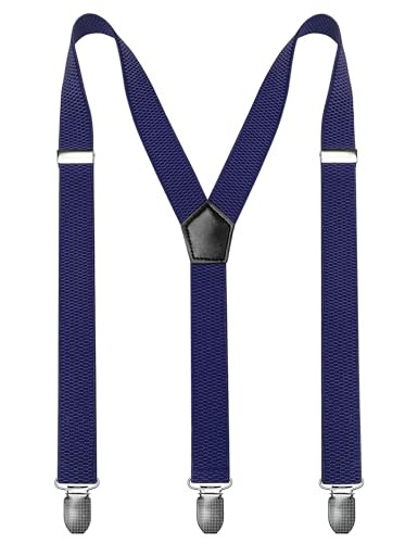 Mens Solid Color Suspender with 3 Cilps Adjustable Braces Navy Blue