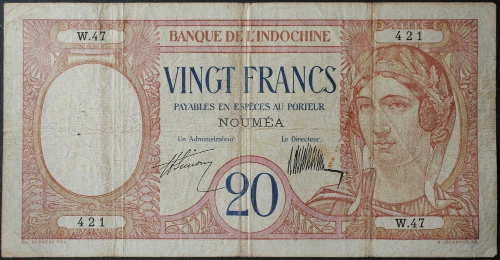 New Caledonia P37a 20 Francs Fine+