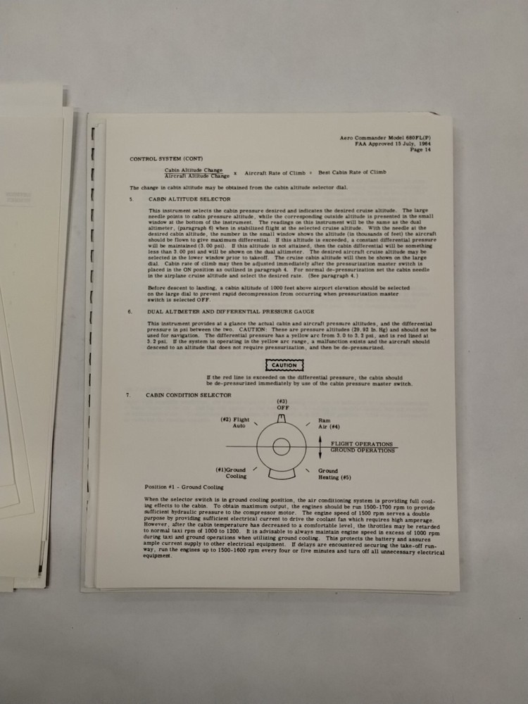 Pressurized Grand Commander 1969 Model 680FL(P) Flight Manual-Original