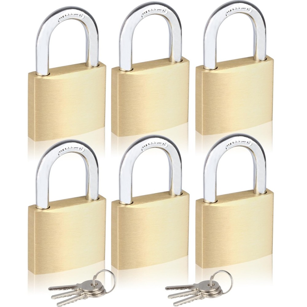 6Pack Solid Brass Padlocks Keyed Alike, Locker Locks with Same Keys, Weatherp