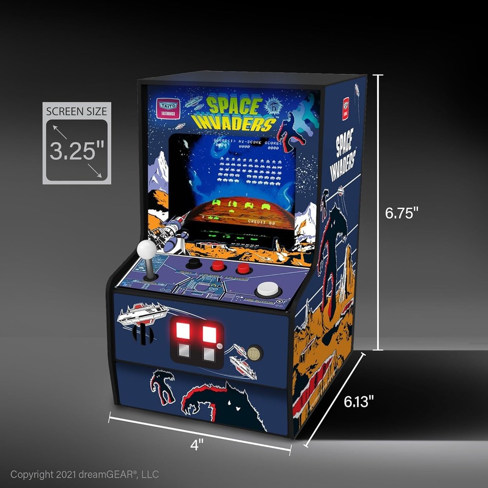Space Invaders Mini Arcade Machine - 6.75" LED Screen, Fully Playable Retro Game