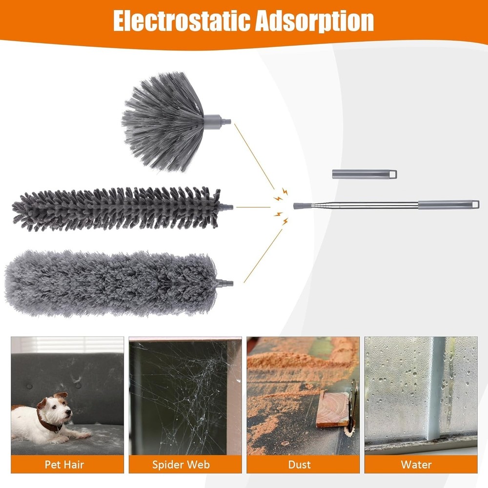 Extendable Duster Set Microfiber Feather Cobweb Fan Ceiling Light Cleaner