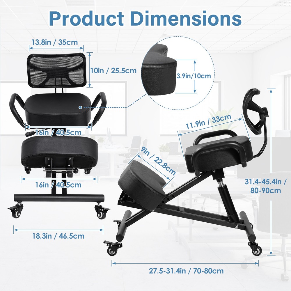 Ergonomic Kneeling Chair with Back Support Adjustable Stool Upright Back Posture