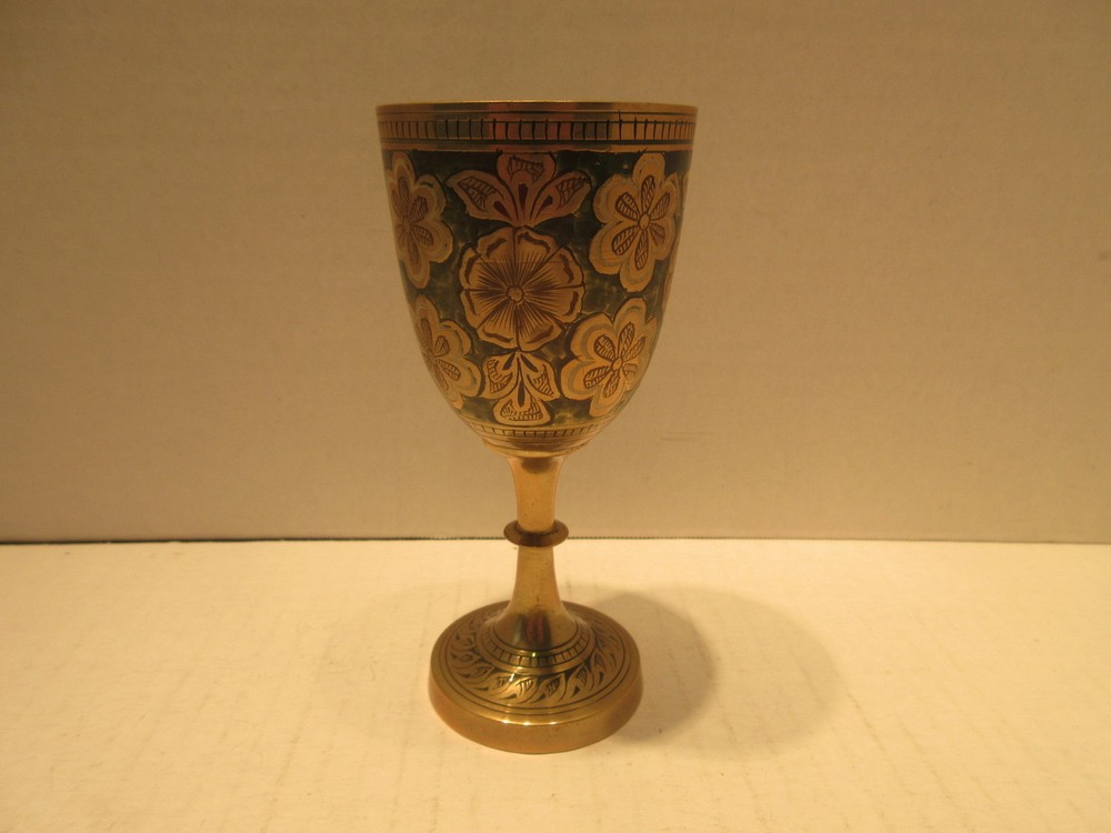 Brass Enameled Wind Cup Goblet Flower Background