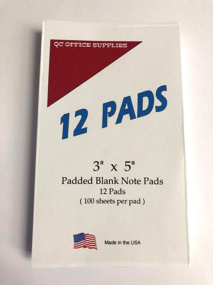 Note Pads / Memo Pads- 3” X 5” - 100 Sheets Per Pad - 12 Pads