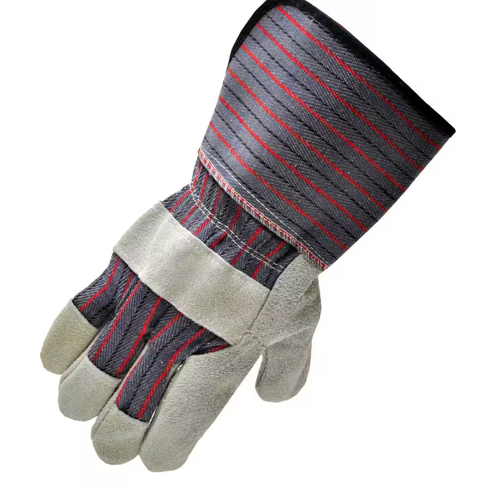 Premium Suede Leather Work Gloves with Extra Long Rubberized Safety Cuff (5-Pair