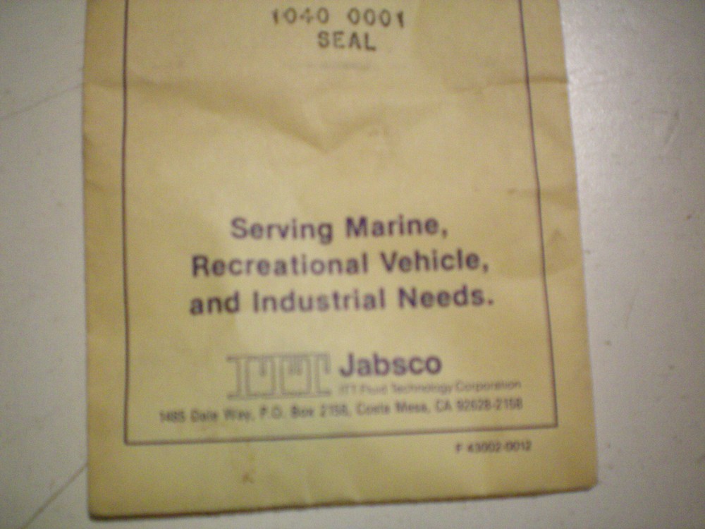 JABSCO #1040-0001 SEAL, FREE FREIGHT