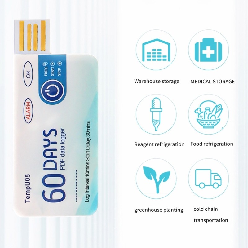 60 Days Disposable Temperature Logger USB Data Logger for Cold Chain Transport