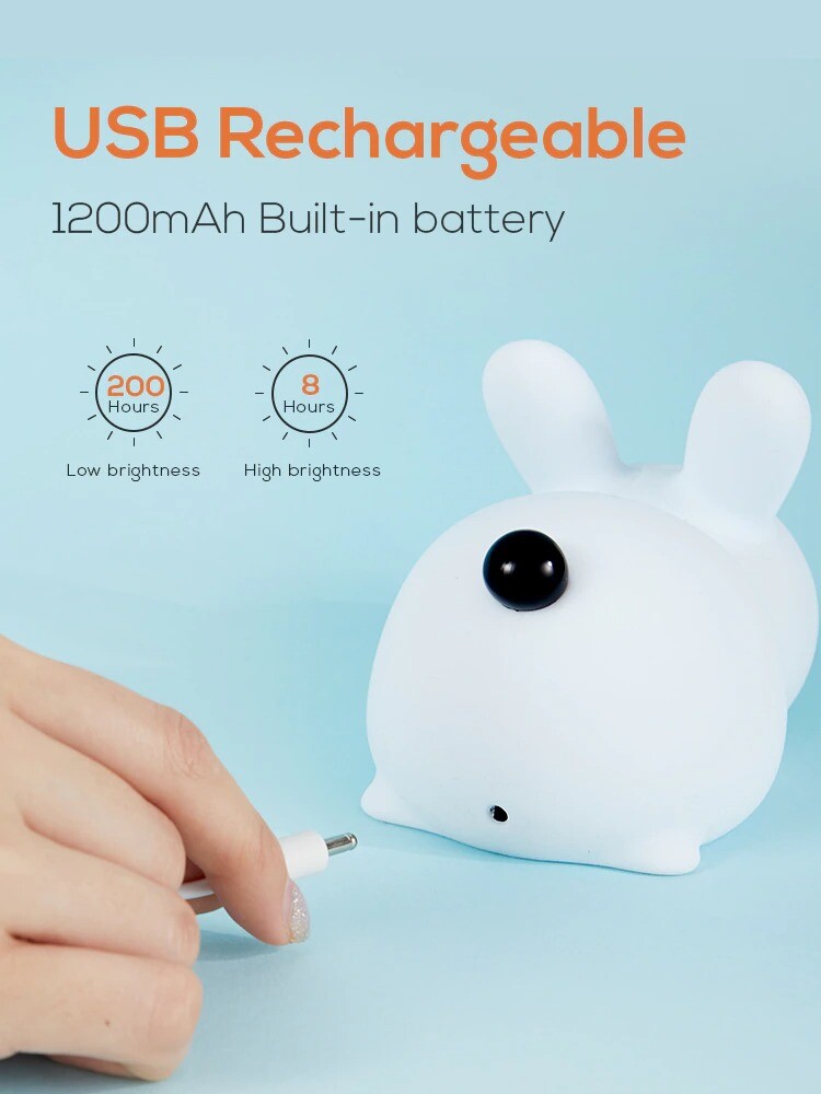 Touch Cute Rabbit Night Lights Silicone Dimmable USB Rechargeable Lamps.