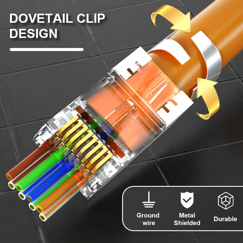 Shielded RJ45 Cat7 CAT8 Pass Through connector 50U Gold Plated Modular Data Plug