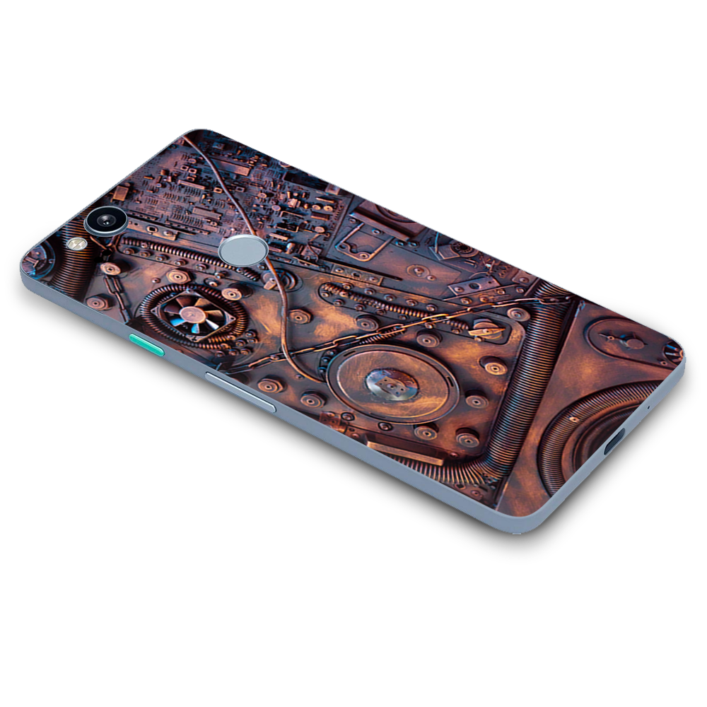 Google Pixel 2 Skins Decal Wrap Steampunk Metal Panel Vault Fan Gear