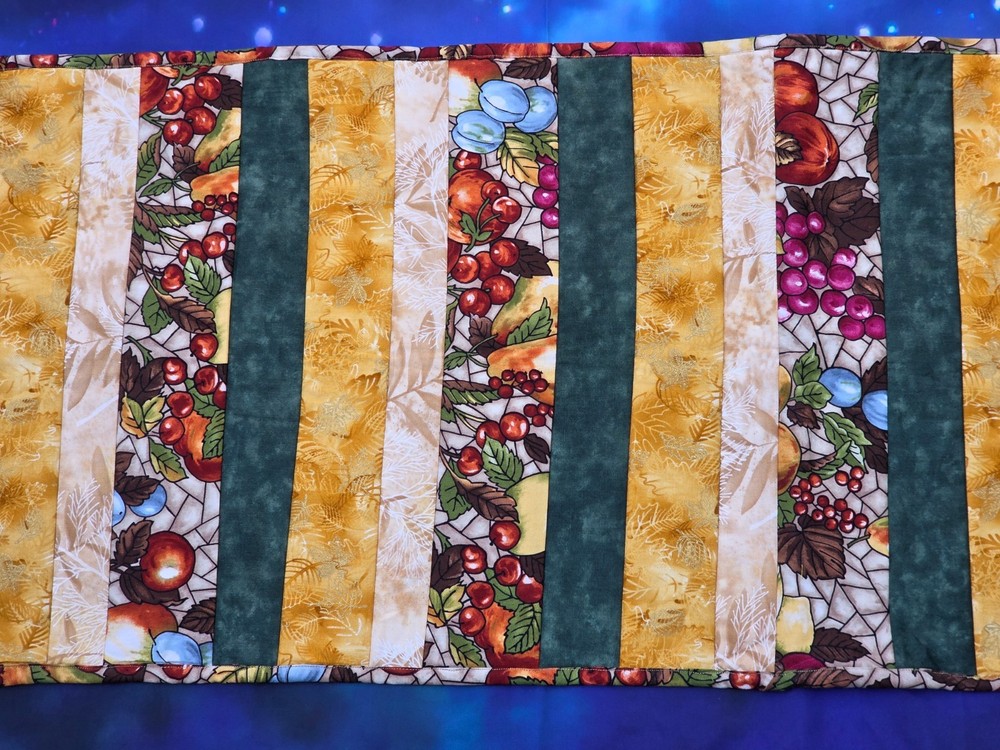 Handmade Quilted Table runner reversible Thanksgiving Fall Autumn fruit grapes