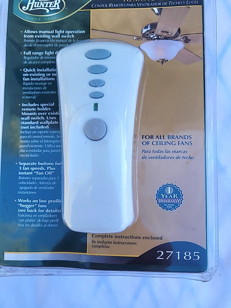 Hunter 27185 Ceiling Fan & Light Remote Control - White