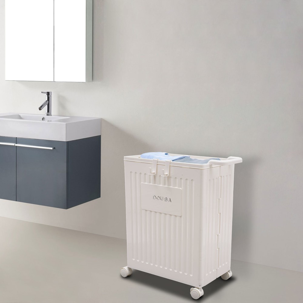 White Storage Box With Lid Universal Wheels Collapsible Storage Organizer