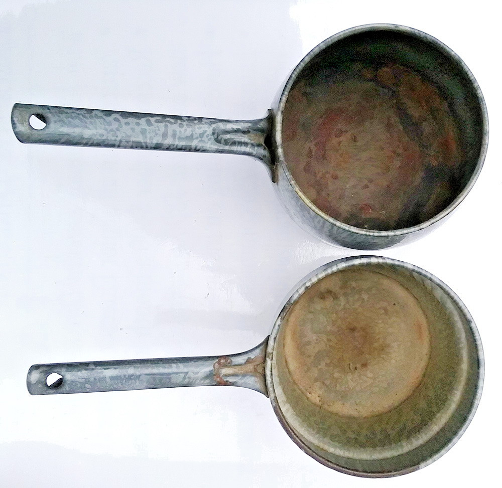 Small Antique Grey Enamelware or Graniteware Double Boiler with Lid