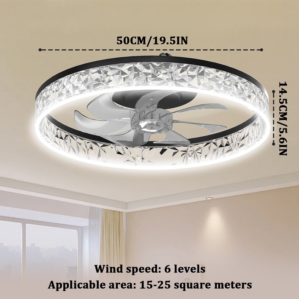 20" Modern Fan Lights Flush Mount LED Ceiling Light kit With Remote APP Control