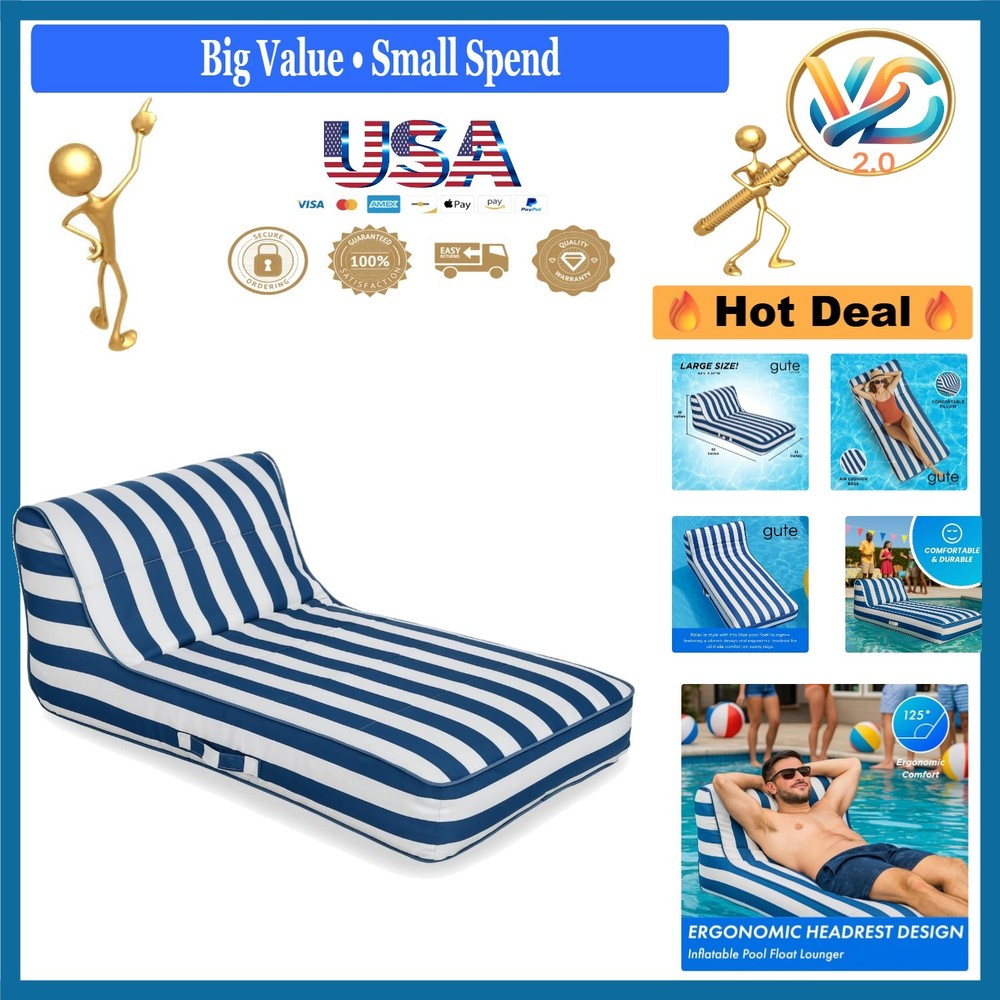 Blue Pool Float Lounger Recliner Large Water float Relaxing Sunbathing