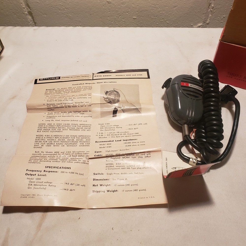 Shure 418a Cb Microphone Cb Controlled Magnetic Nos