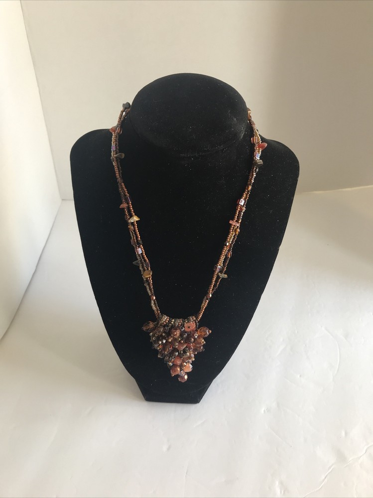 stunning brown root beer colored beaded cluster Multi Strand necklace