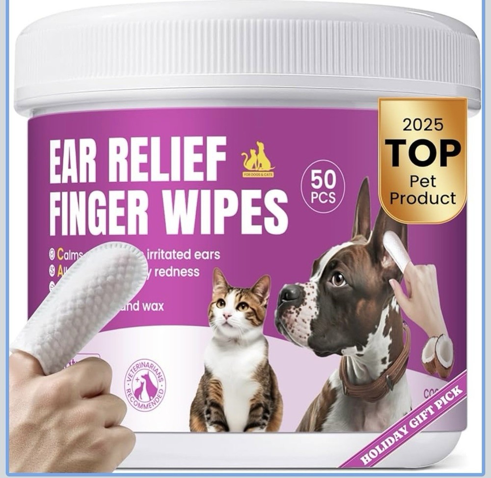 Antondol Pet Ear Relief Finger Wipes 50 Count 2 Pack