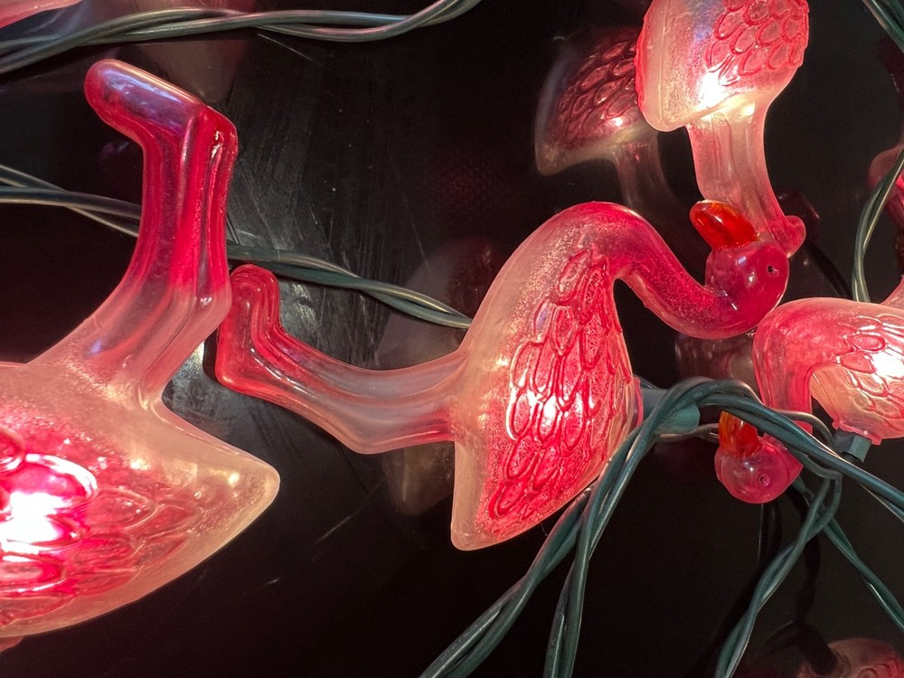 flamingo string lights tropical island paradise
