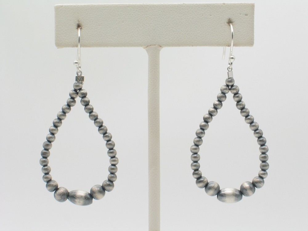 Handstrung Sterling Silver Dangle Earrings w/ Oval Accent Bead