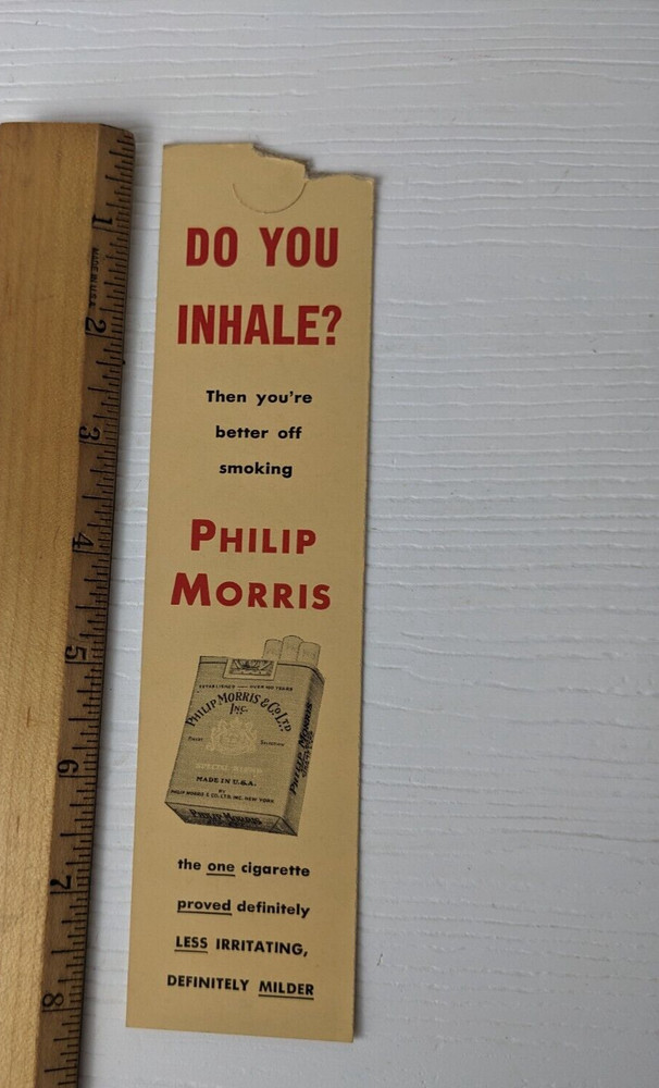 vintage bookmark Ad Philip Morris cigarette flawed