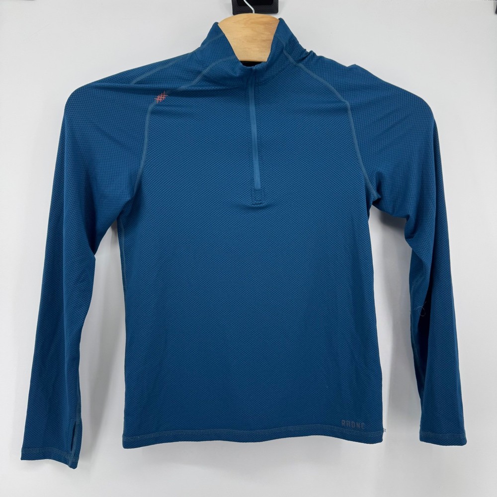Rhone Mens Small Quarter Zip Long Sleeve Textured Athletic Pullover Blue