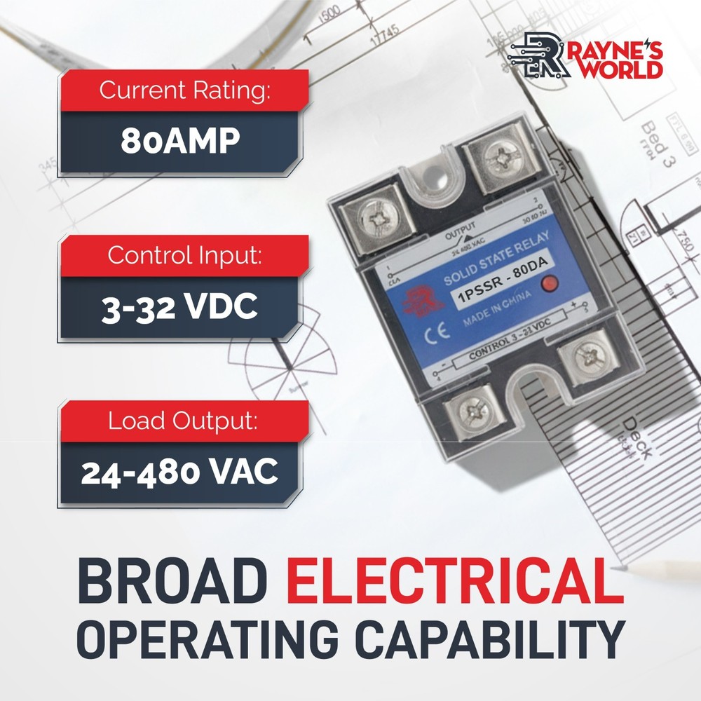 80 Amp DA Solid State Relay Module SSR-DC to AC-3-32VDC Control-24-480VAC Output