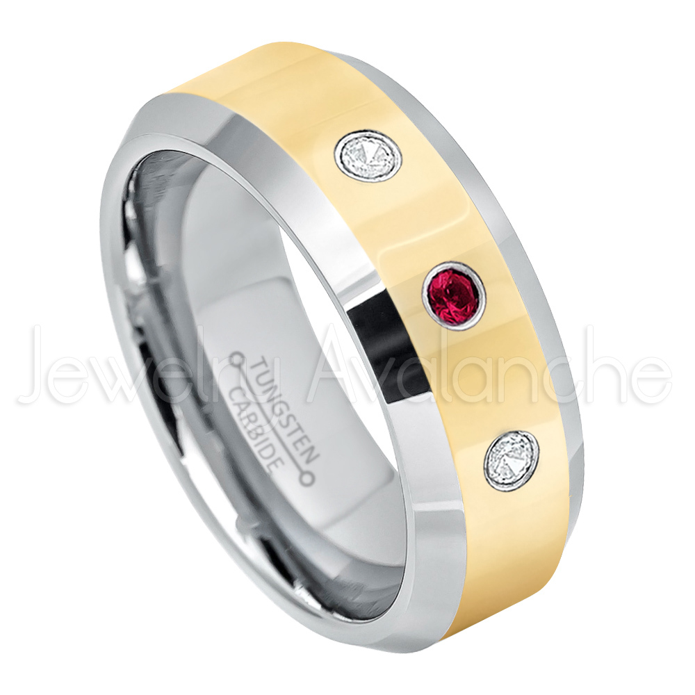 0.21ctw Ruby & Diamond 3-Stone Ring, July Birthstone Ring, Tungsten Ring #024
