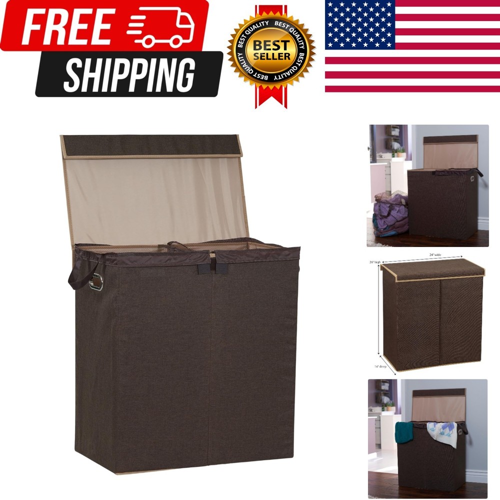 Double Laundry Hamper with Lid, Two Compartments for Easy Sorting with Remova...