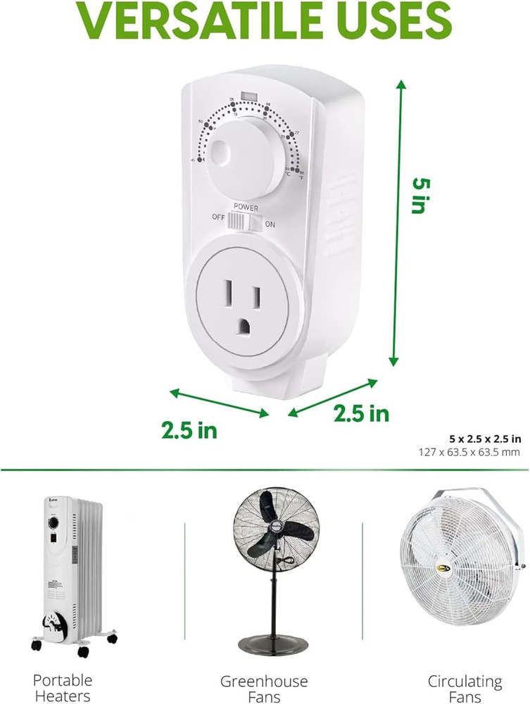 Econohome Adjustable Thermostat - Universal Plugin Heating & Cooling Thermostat