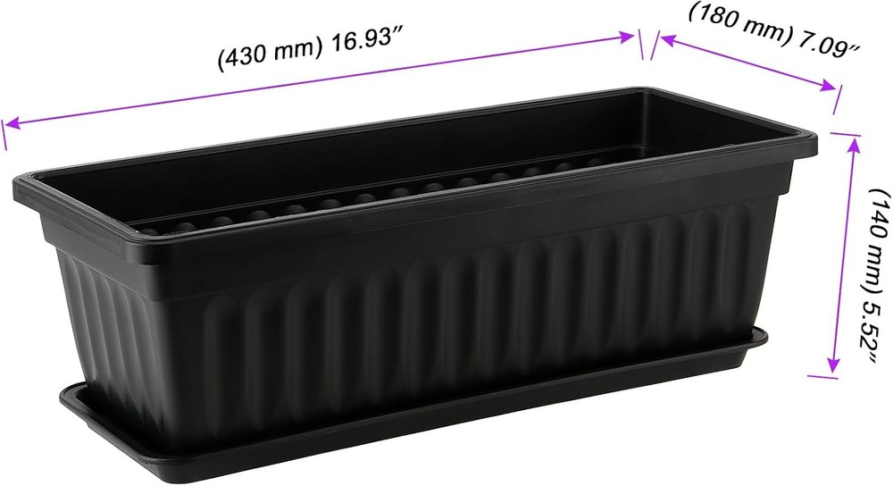 JOIKIT 6 PCS 17 Inch / 43cm Black Plastic Window Box Planter, Rectangular Flower