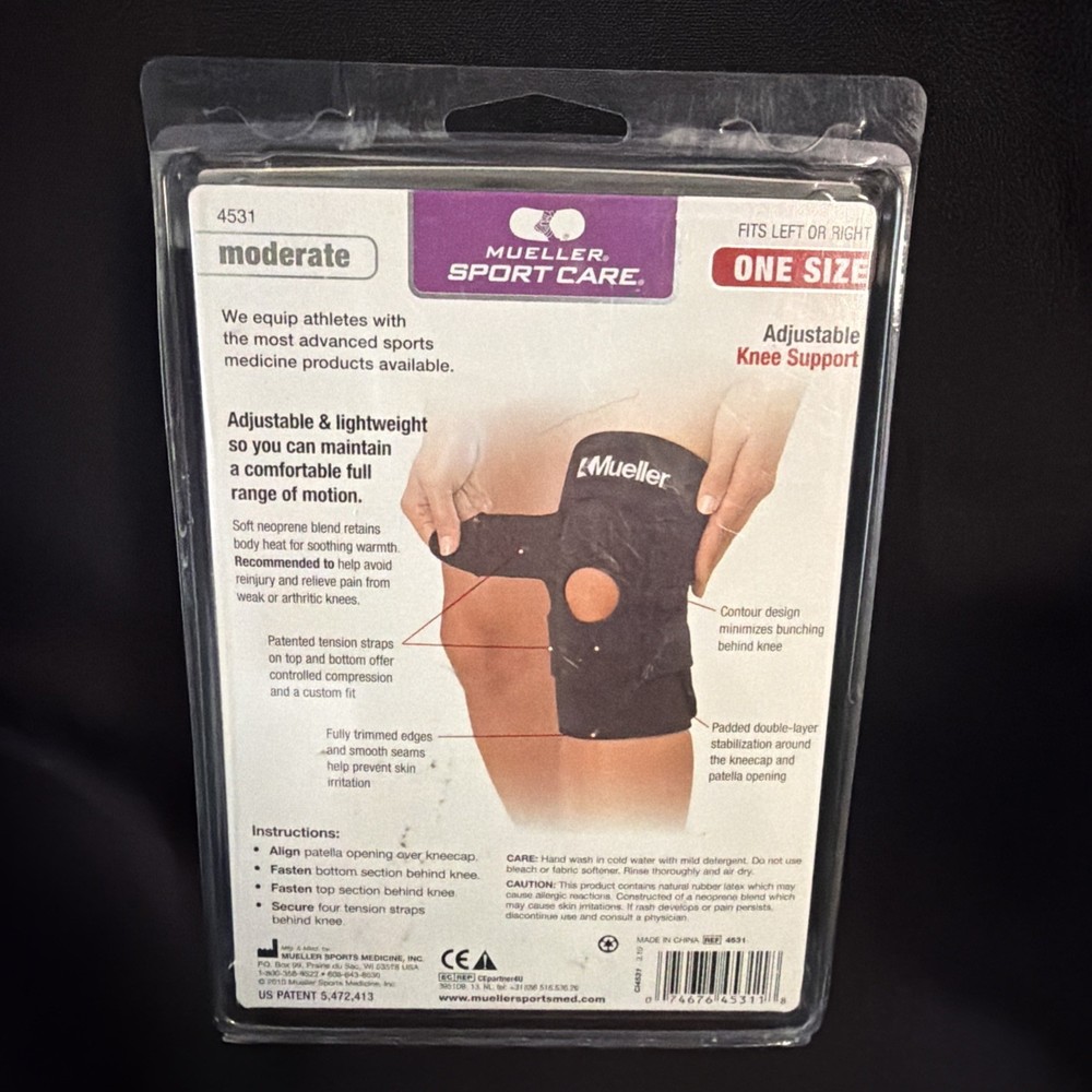Adjustable Knee Support, Open Patella, Black, OSFM 4531