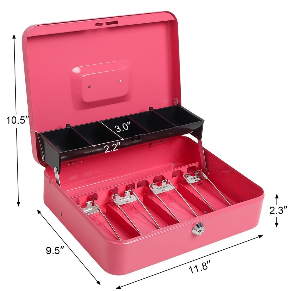Cash Box with Key Lock，Lock Box Safe Storage Security Locker with Security Ca...