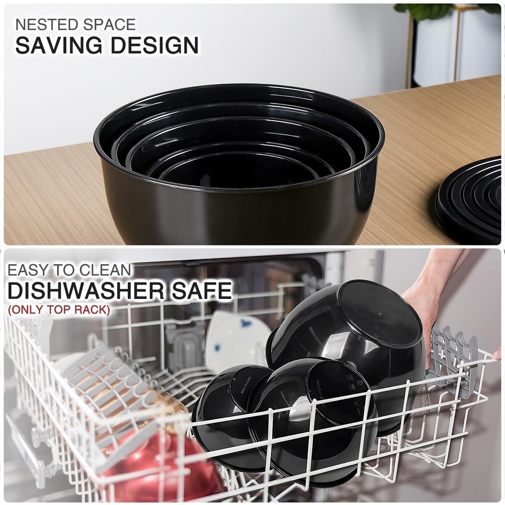 Greentainer 5-Piece Plastic Mixing Bowls with Lids Set for Kitchen, Nesting B...
