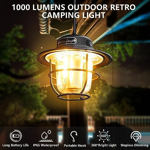 Camping Lantern, Portable Camping Light, Rechargeable Lanterns 4 Light Black