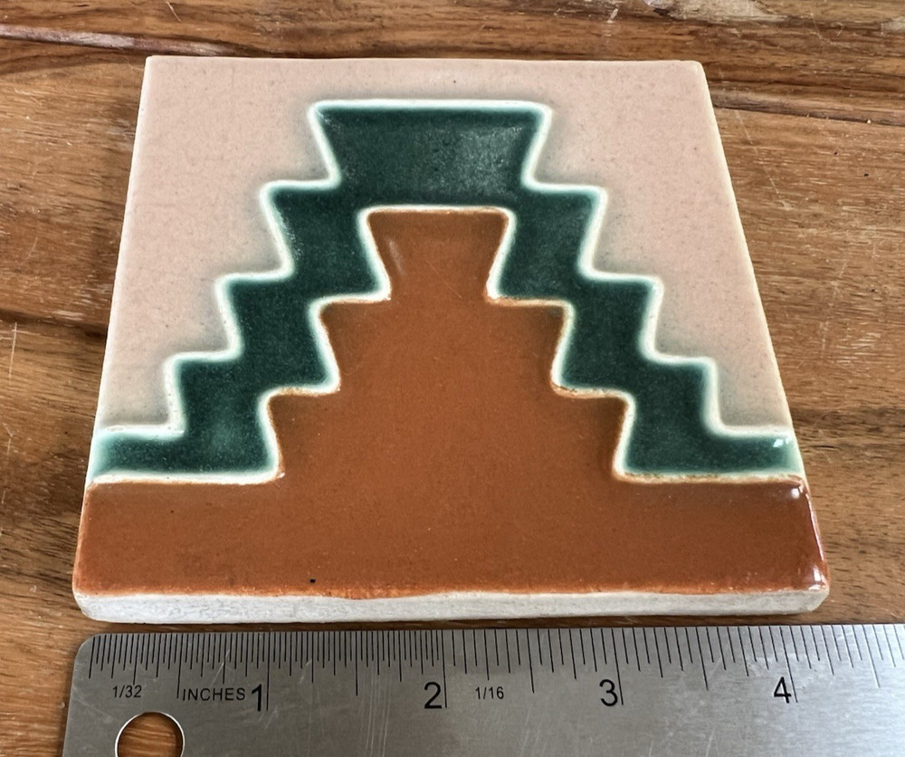 Vintage Geometric Pattern Tile 4.25" sq Possibly Kraftile 1950's