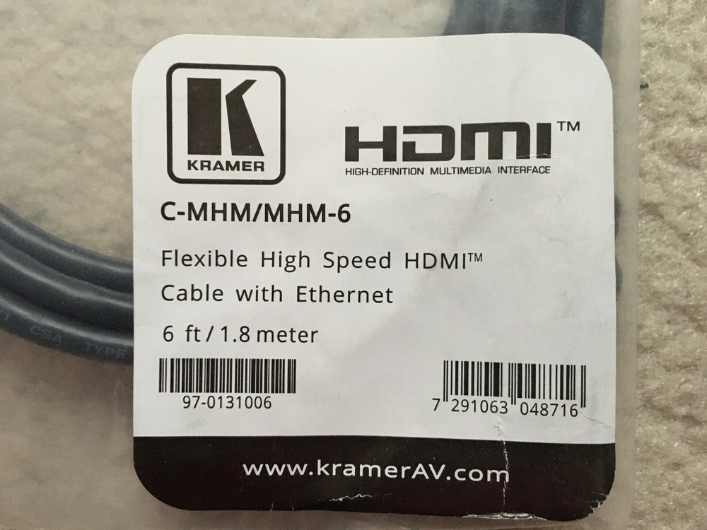 Kramer C-MHM/MHM-6 High Speed with Ethernet Micro HDMI Cable (6')