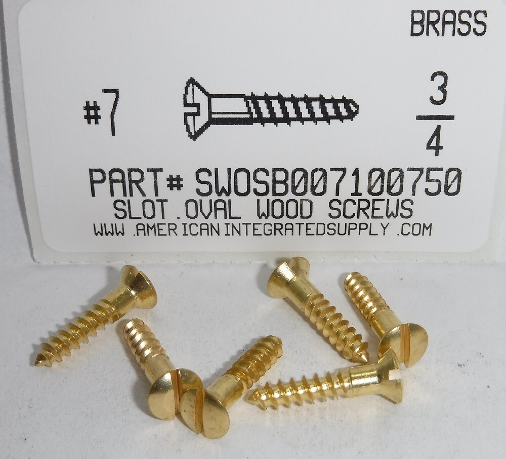 #7x3/4 Oval Head Slotted Wood Screws Solid Brass (25)