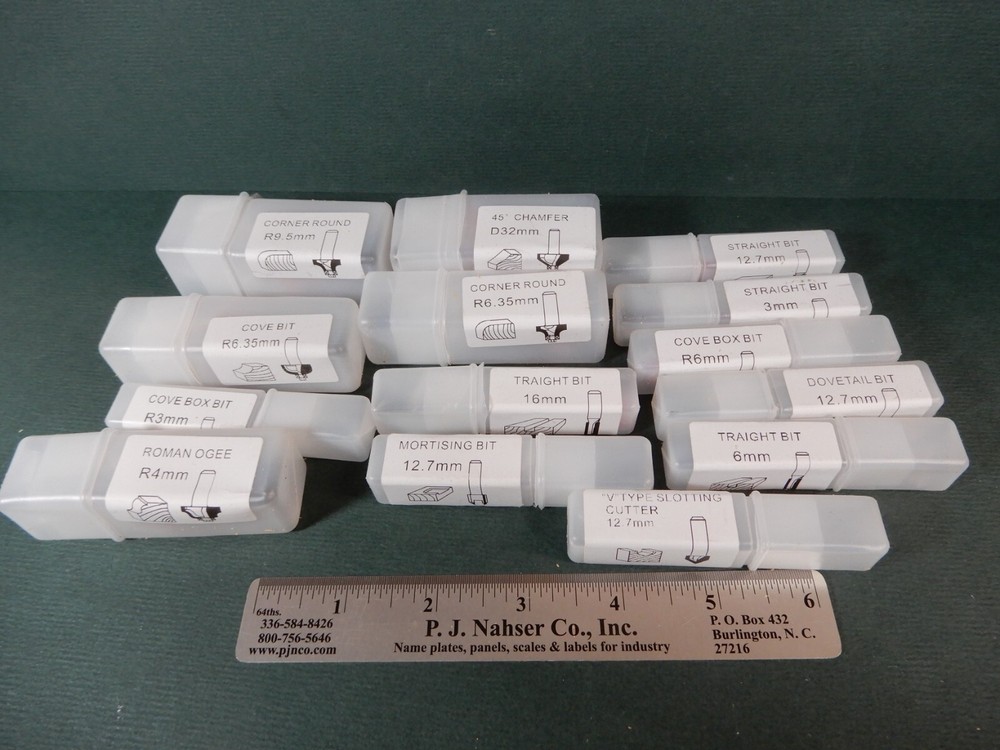 Thirteen 1/4 Shaft Router Bits Shown - NOS - Chinese