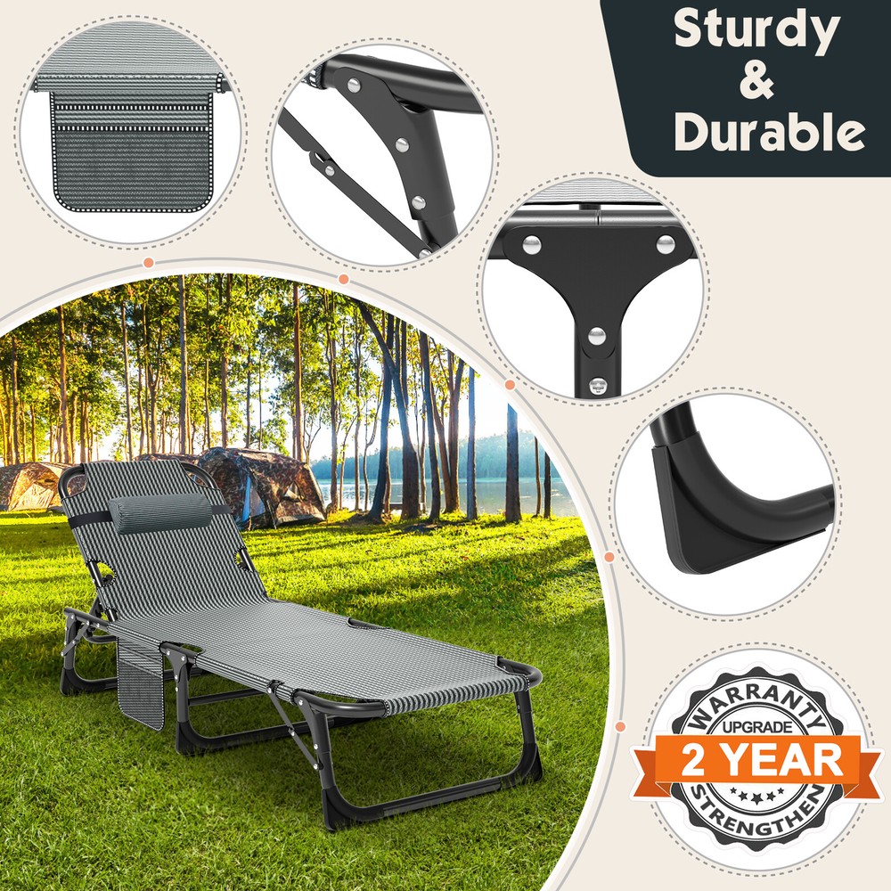 SLSY Folding Camping Cot Adjustable 4-Position Reclining Chaise Pillow Mattress